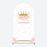 Aperturee - Aperturee White Gold Crown Pink Floral Arch Birthday Backdrop